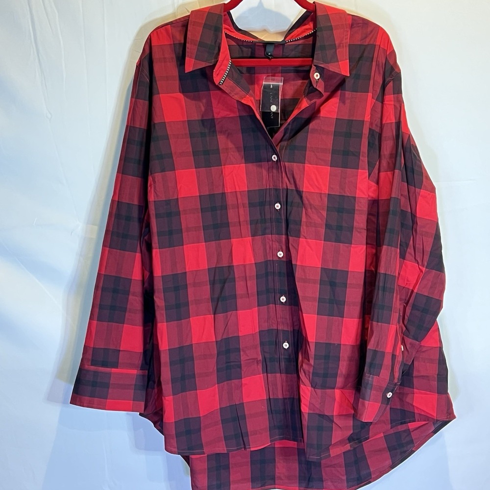 NWT Lane Bryant 24‎ Shirt Red Plaid Buffalo Check Button Up Office Career Grunge